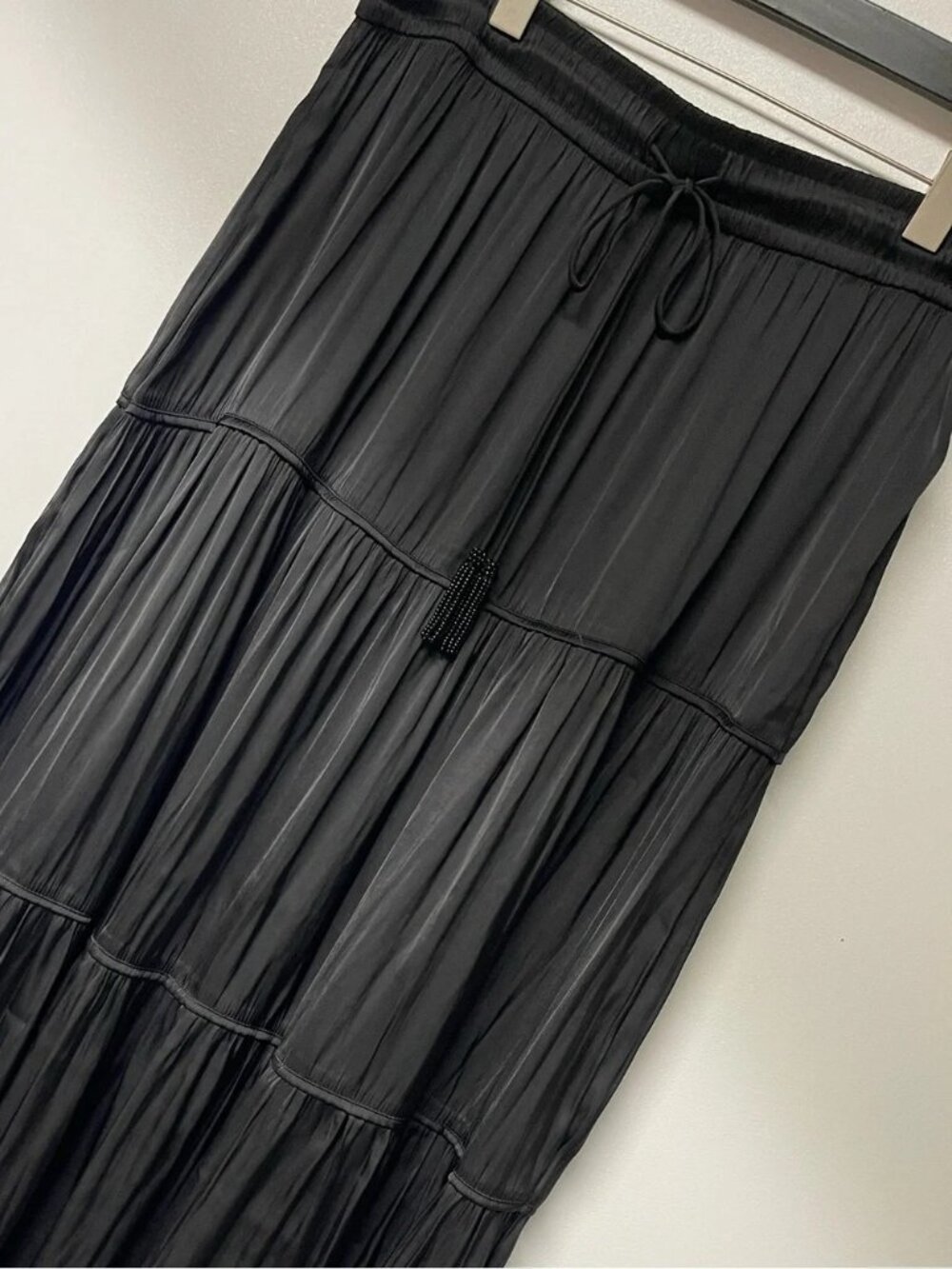 Joie Women's Black Tiered Maxi Skirt - Casual Drawstring Waist Size L - Picture 9 of 12
